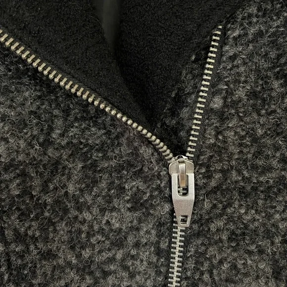 Grey fuzzy wool winter moto style jacket - Picture 8 of 10